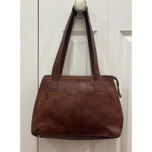 Vintage Fossil Leather Satchel Bag Tote Cognac Brown